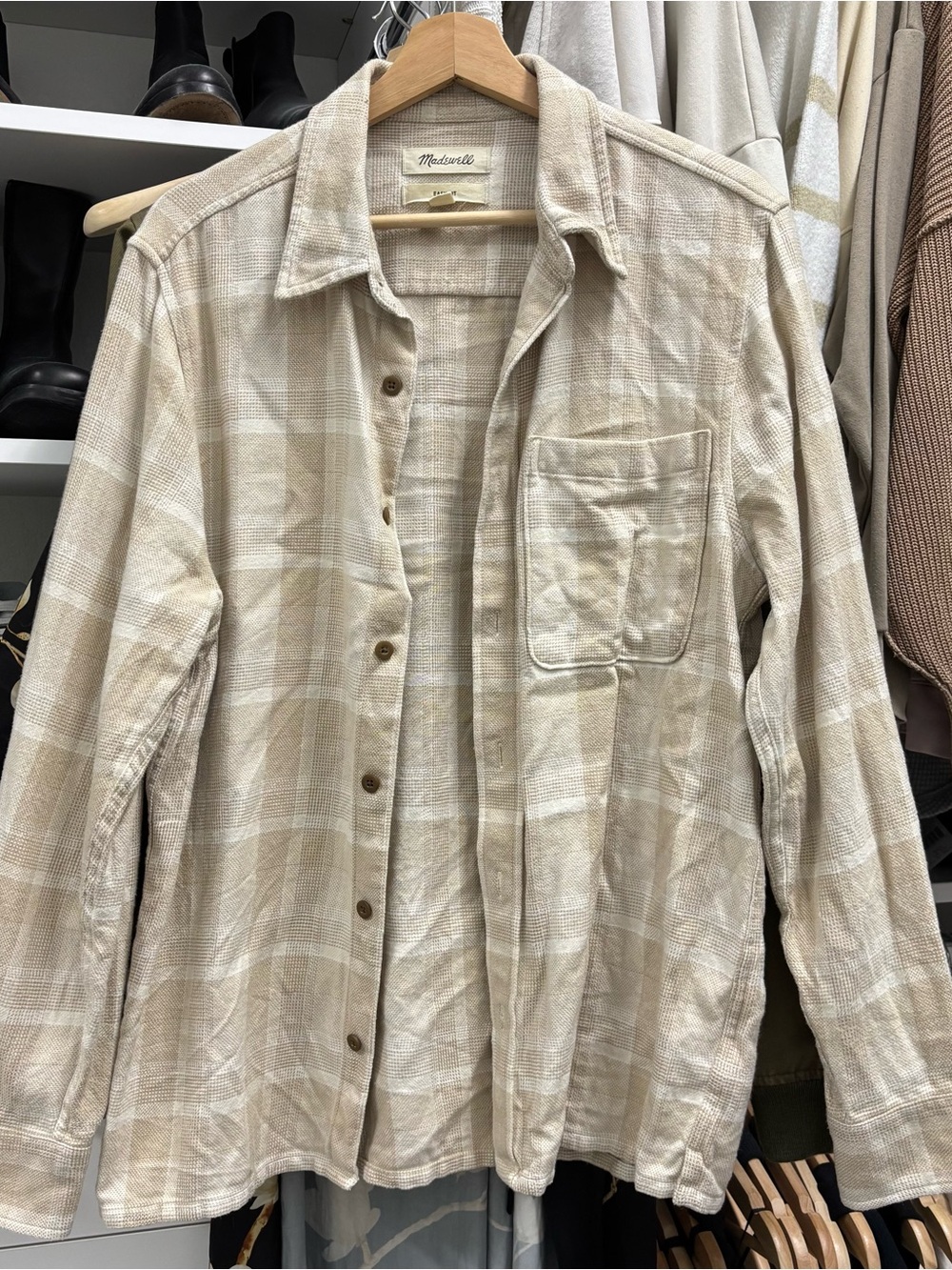Madewell Beige and Cream Plaid Button-Down Shirt